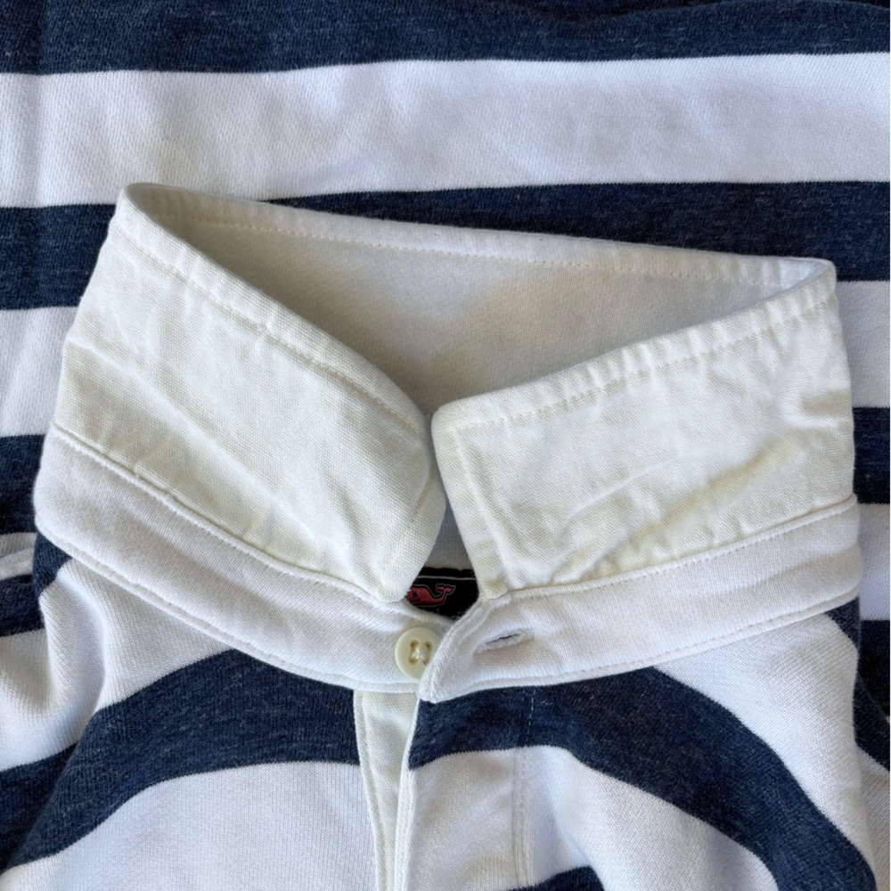 Vineyard Vines Rugby  LS Polo Shirt Mens Large Blue White Striped Collared Rib - Picture 4 of 10